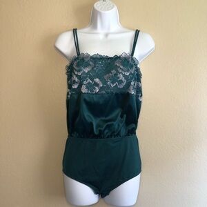 Auden Women's Square Neck Bodysuit Floral Laca Teal Size S